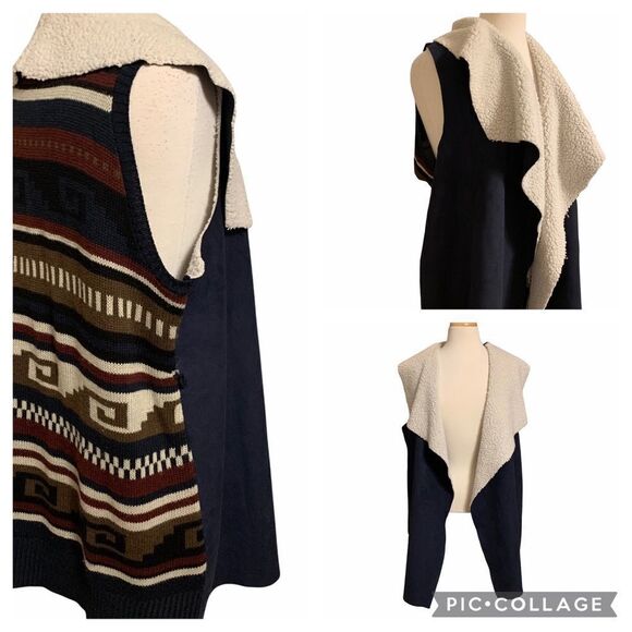 Plus Size Almost Famous Open front Navy Blue, Burgundy knit Poncho 2X - Picture 1 of 9